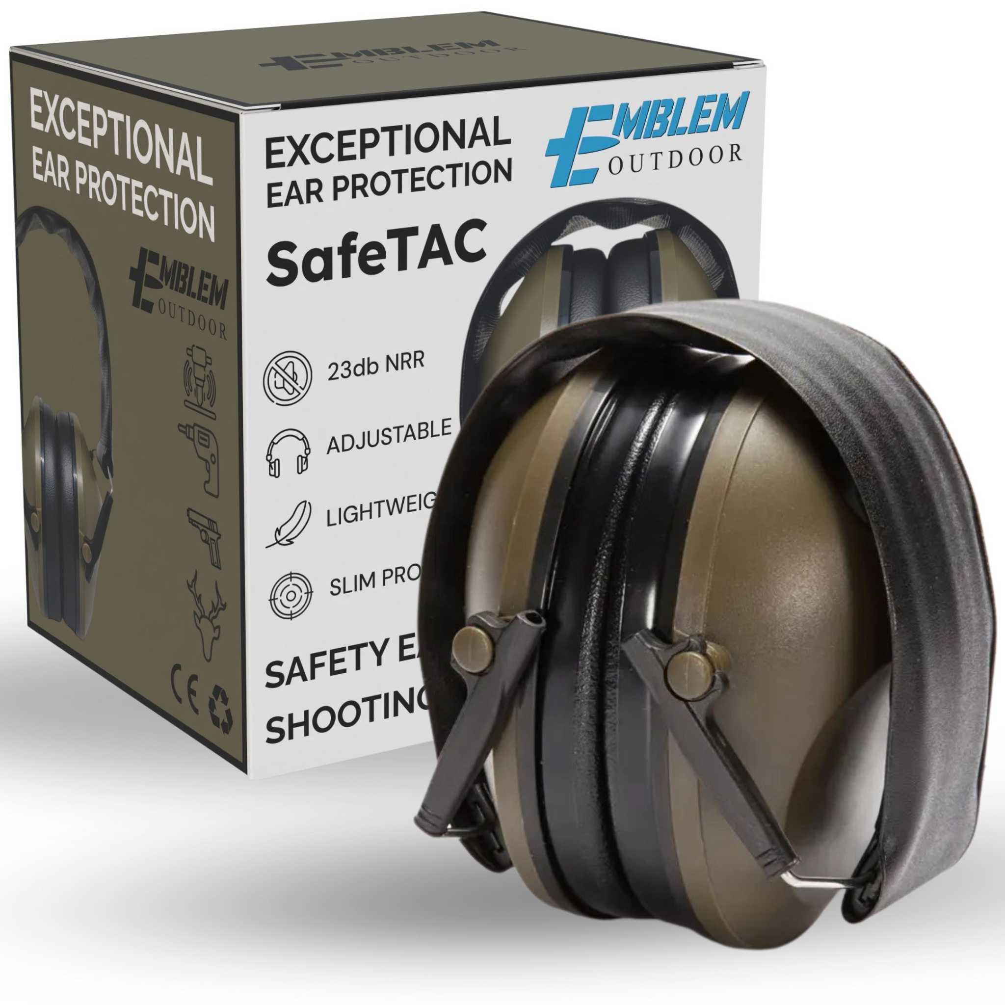 SafeTAC Safety EarmuffsSafeTAC Safety Earmuffs for shooting and Industrial use.EFFECTIVE NOISE REDUCTION - Emblem Outdoor’s SafeTac earmuffs are constructed with professional-grade noise reduction foam and a durable ABS shell. Certified by ANSIHearing Protection